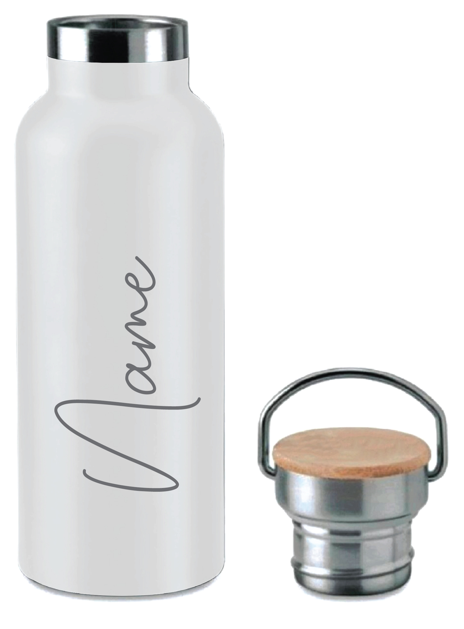 Personalised White Engraved Cork Water Bottle with Name 